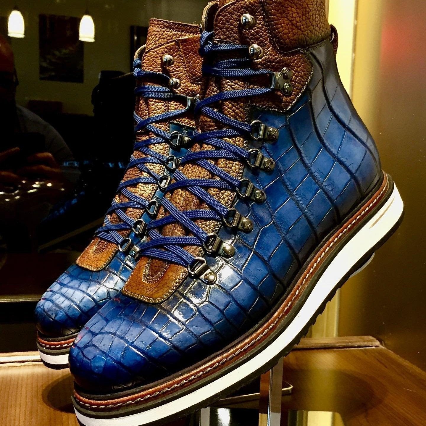 Blue Croc-Embossed Hiking Boot