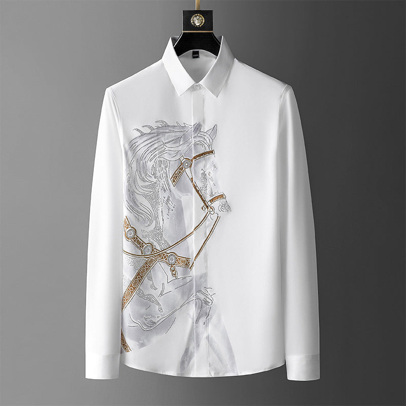 Men's Printed Rhinestone Wrinkle-Resistant Shirt