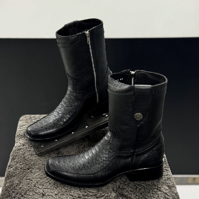 Western Black Python Zip-Up Boots