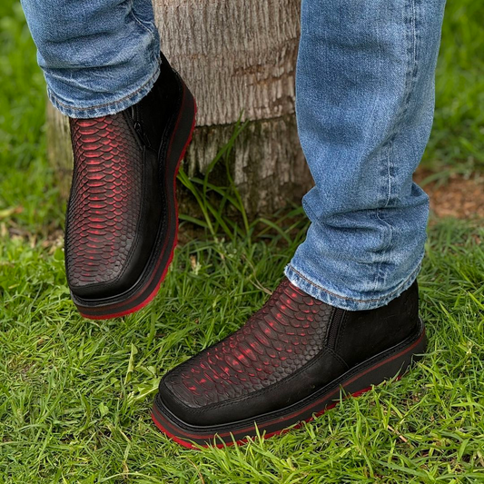 Python Leather Boots Cherry Red Sole