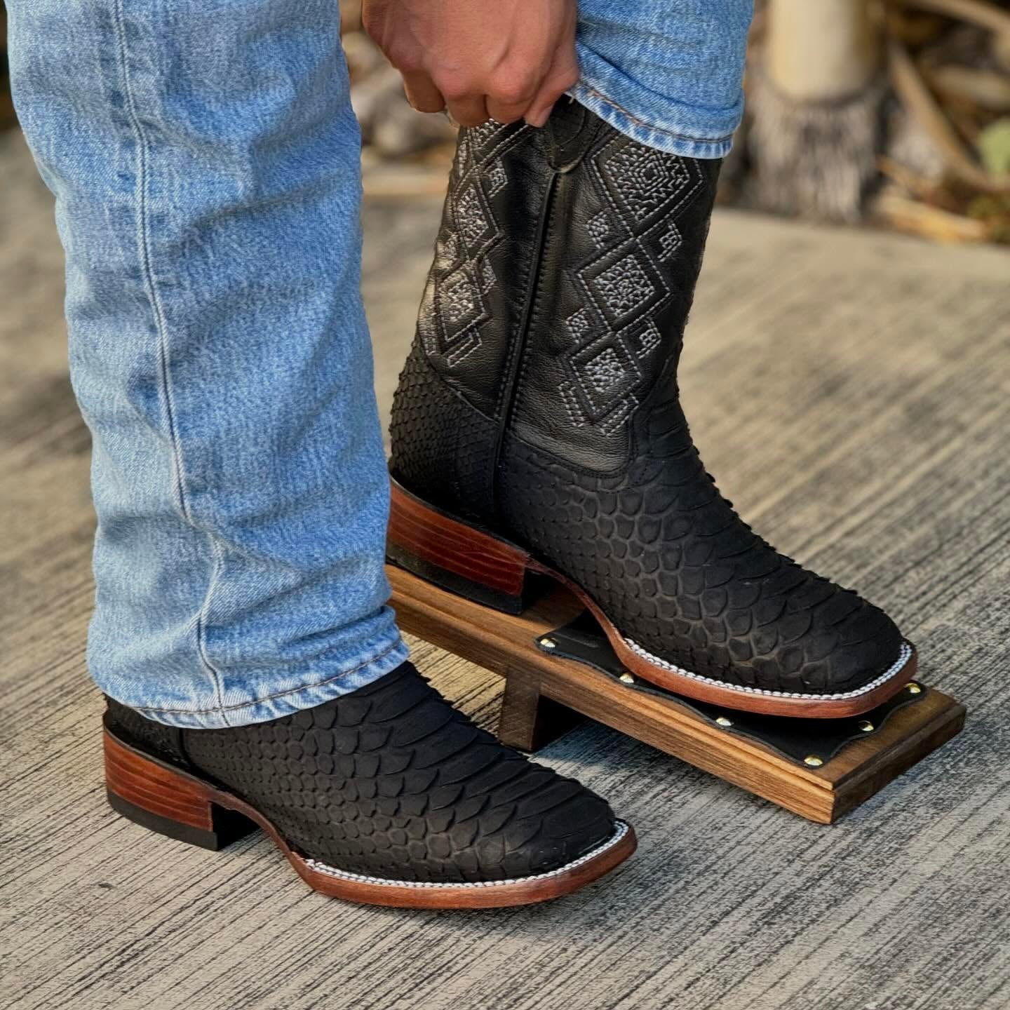 Black Python Embroidered Cowboy Boots