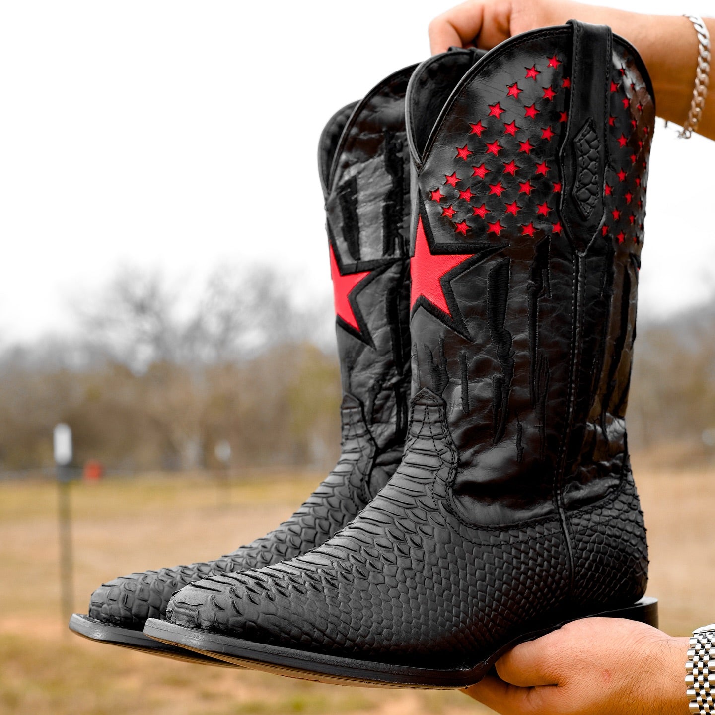 Star Matte Black Python Boots