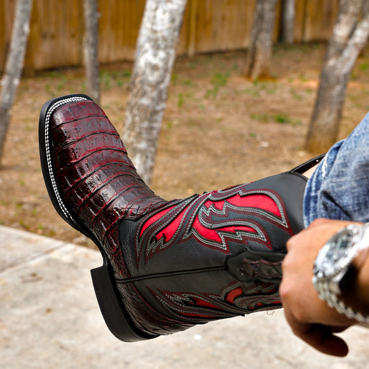 Black Cherry Caiman Hornback Boots