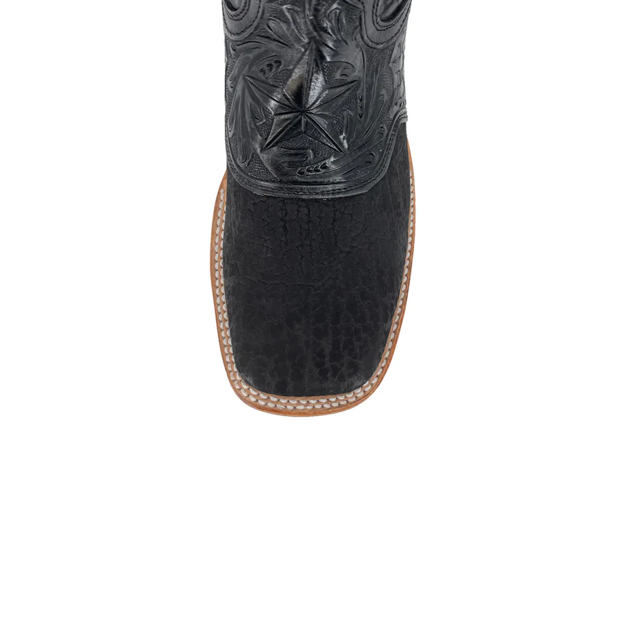 Men's Boots Hand Tooled Square Toe - Bull Neck Black