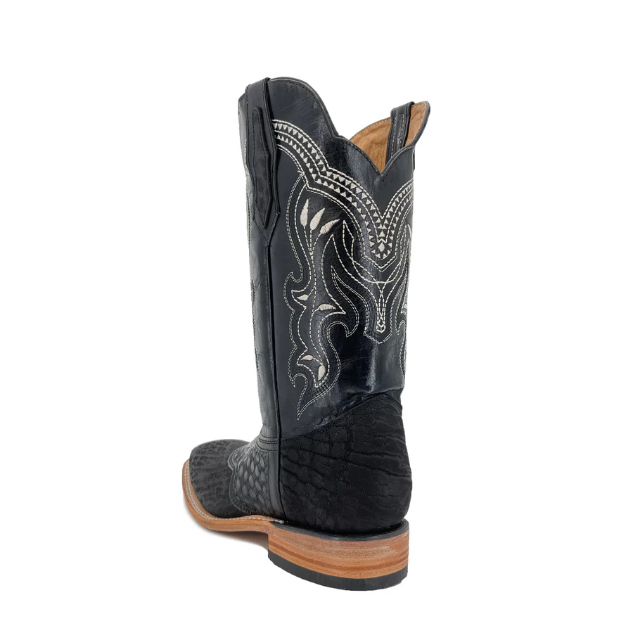 Men's Boots Hand Tooled Square Toe - Bull Neck Black