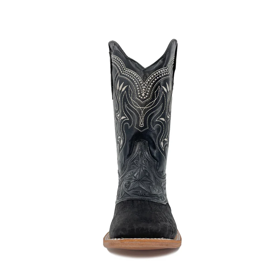 Men's Boots Hand Tooled Square Toe - Bull Neck Black