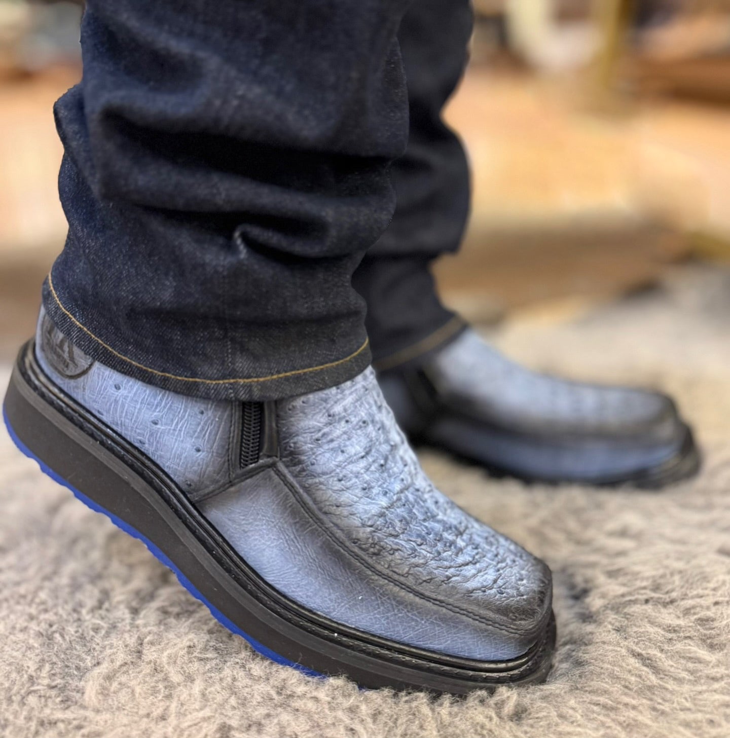 Sky Blue Ostrich Skin Cowboy Boots