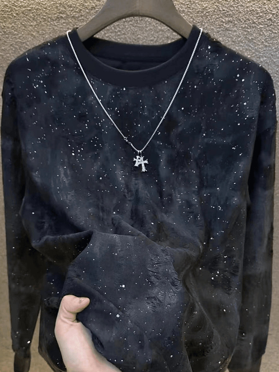 Fashion Sequin Casual Men's Hole Fleece-lined Sweatshirt