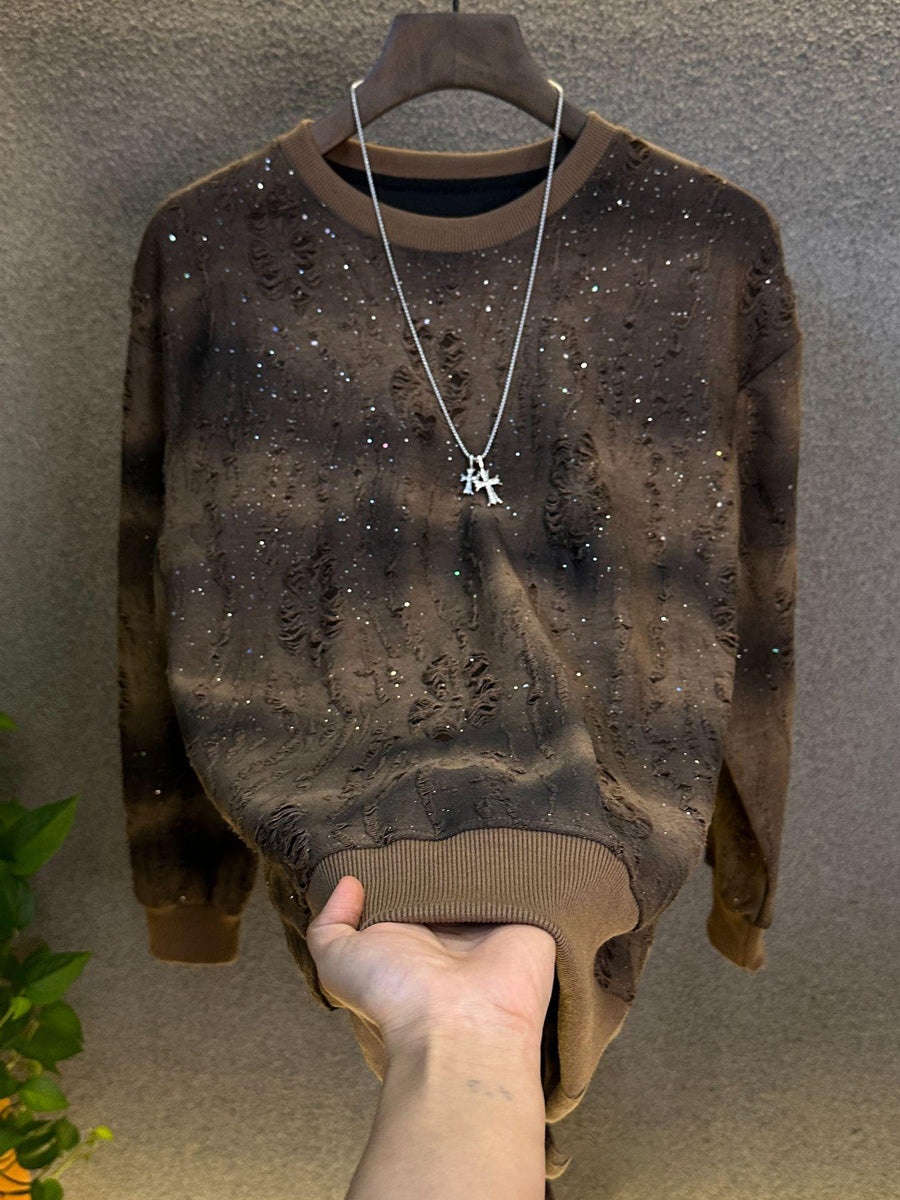 Fashion Sequin Casual Men's Hole Fleece-lined Sweatshirt