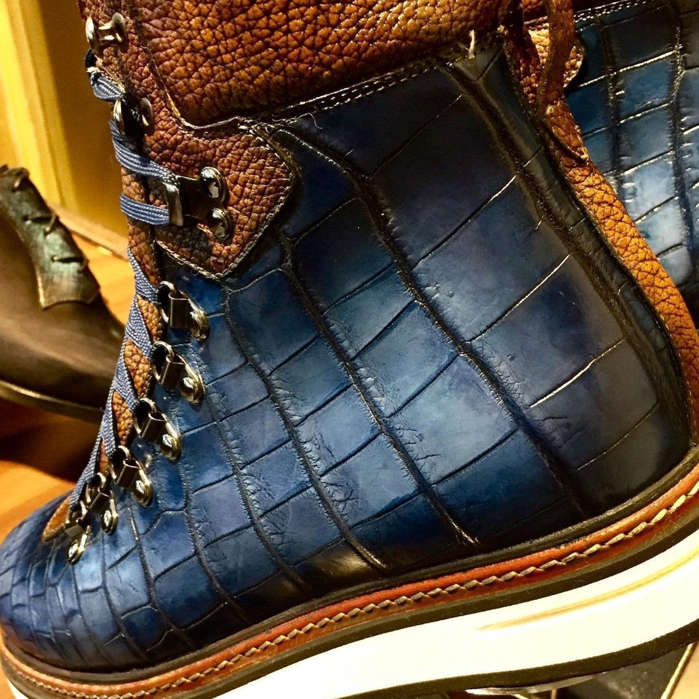 Blue Croc-Embossed Hiking Boot