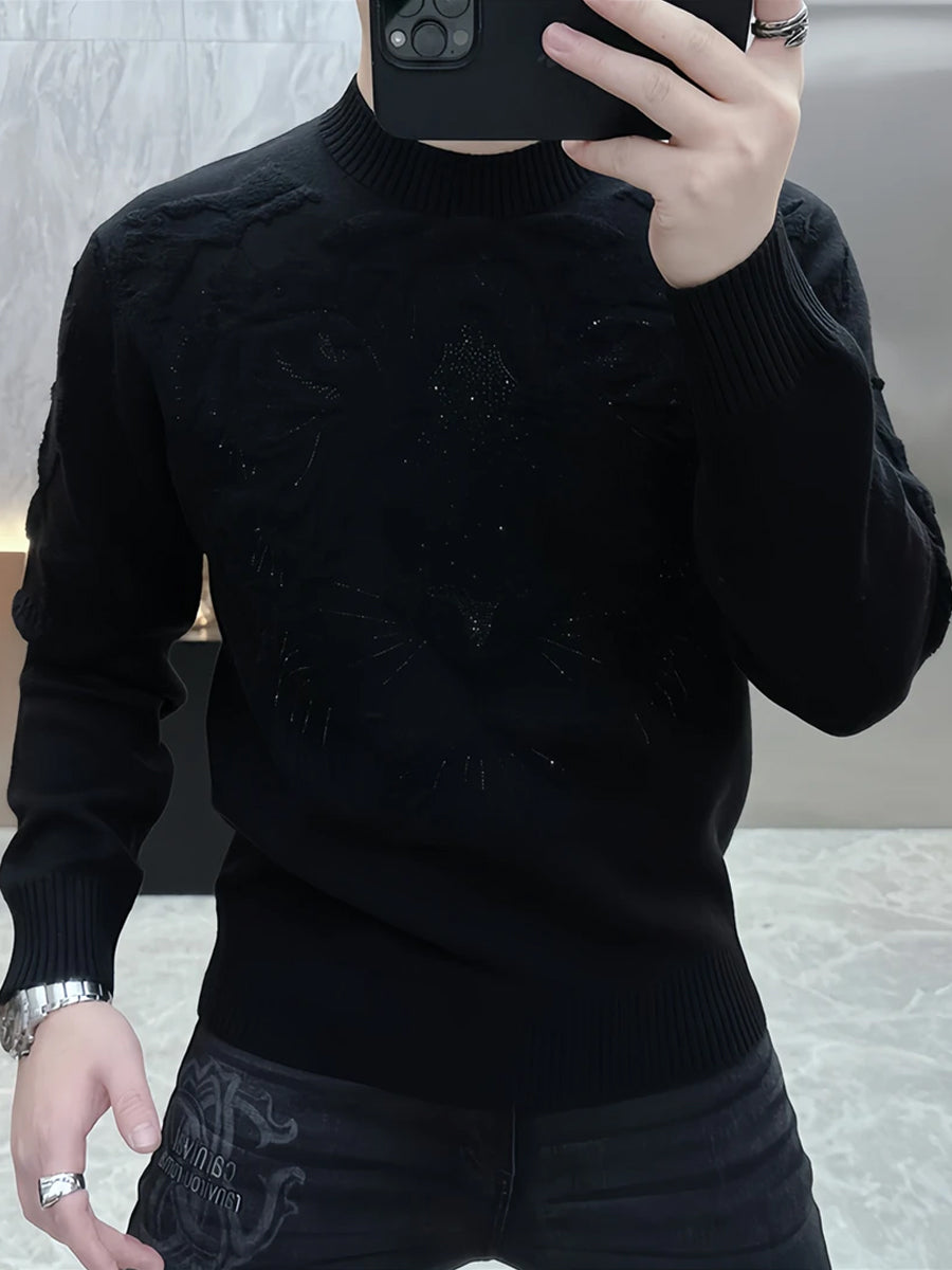 Rhinestone Jacquard Crewneck Men's Sweater