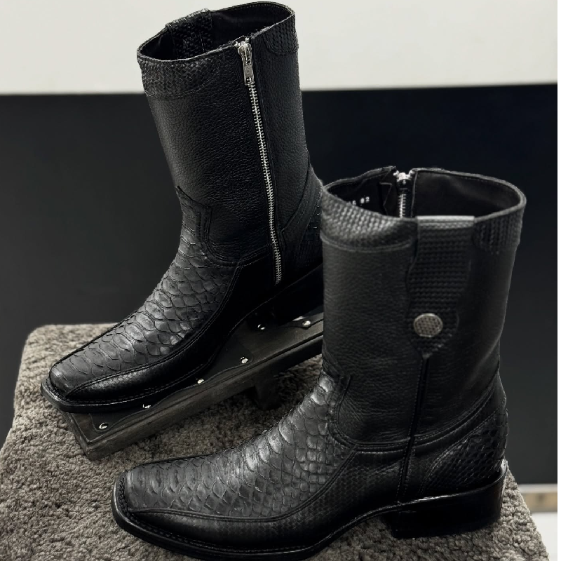 Western Black Python Zip-Up Boots