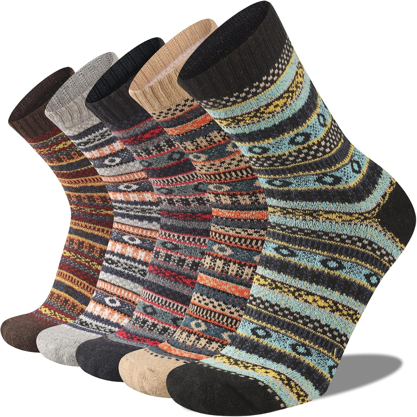 Mens Warm Wool Socks Thermal Winter Thick Crew Pattern （Mixed styles）