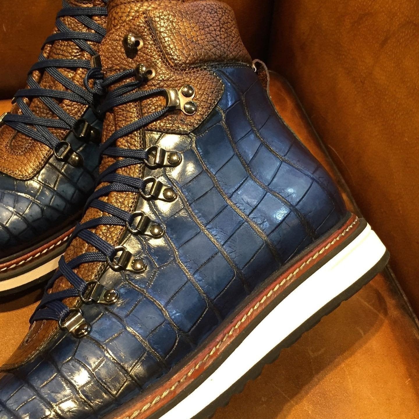 Blue Croc-Embossed Hiking Boot