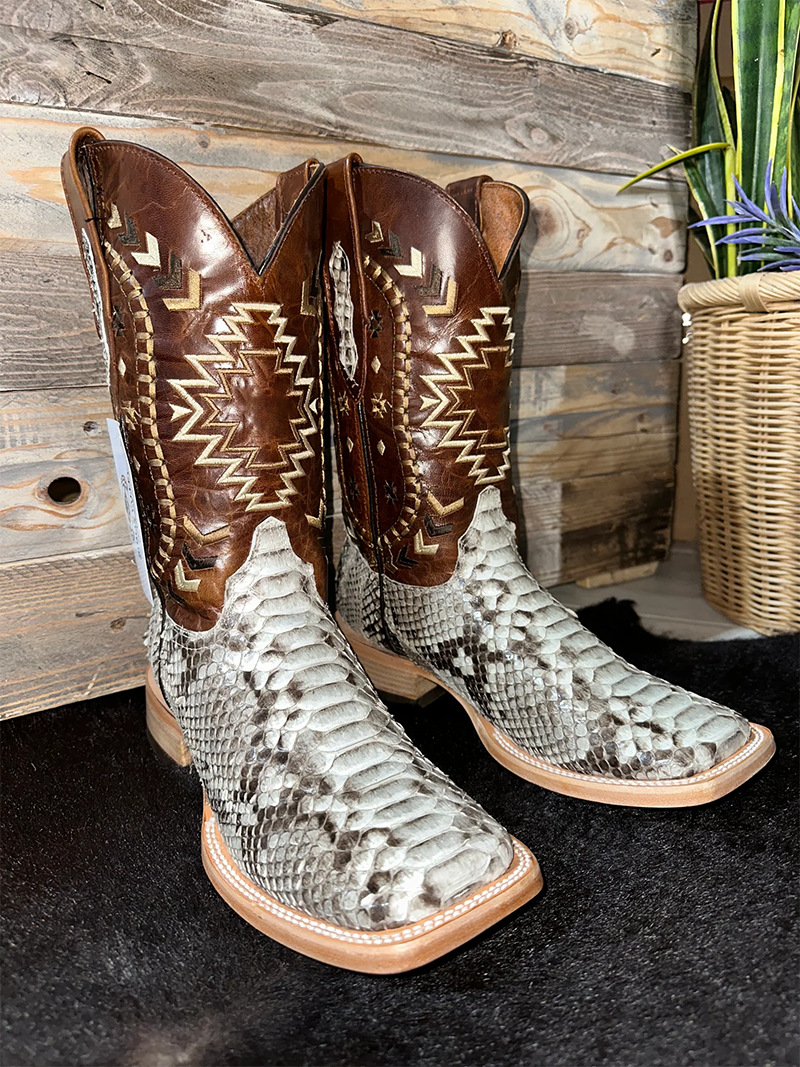 Long Python Cowboy Boots - Tan