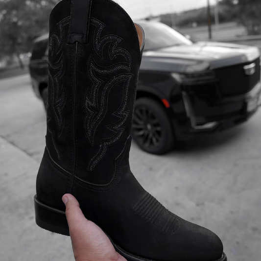 Classic Embroidered Black Cowboy Boots