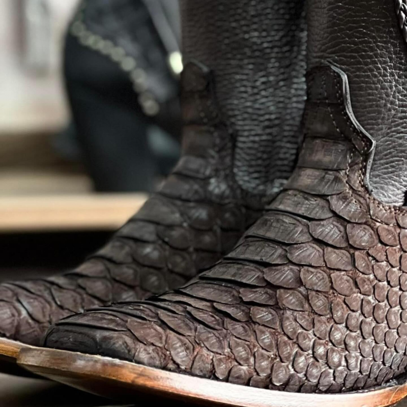 Exotic Python Denim Boots - Square Toe