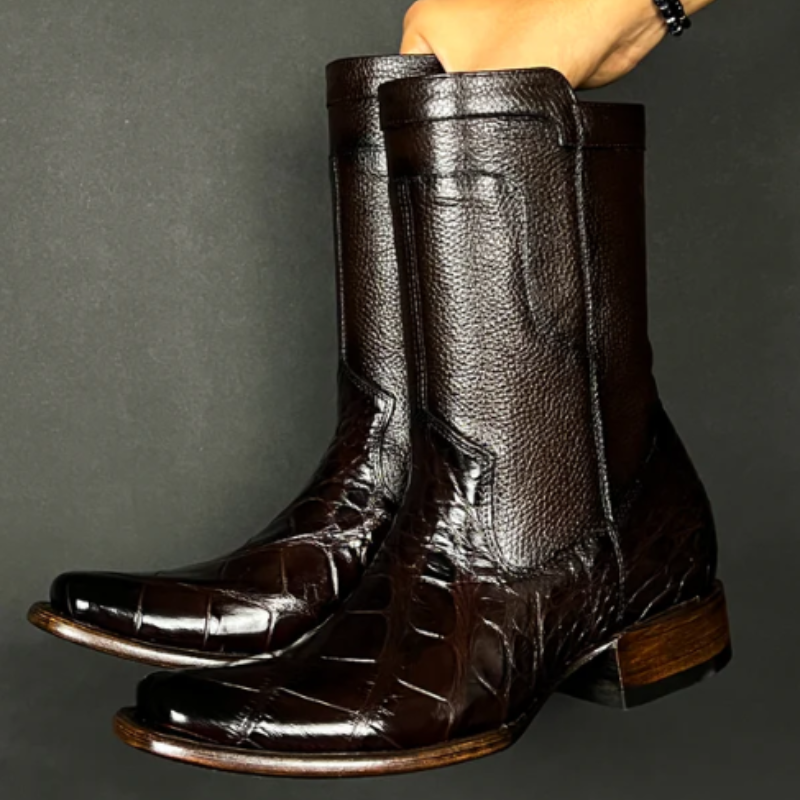 Dark Brown Crocodile Leather Boots