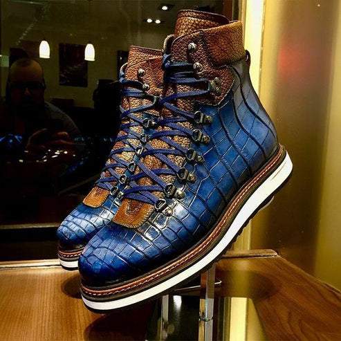 Blue Croc-Embossed Hiking Boot