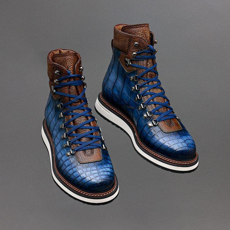 Blue Croc-Embossed Hiking Boot