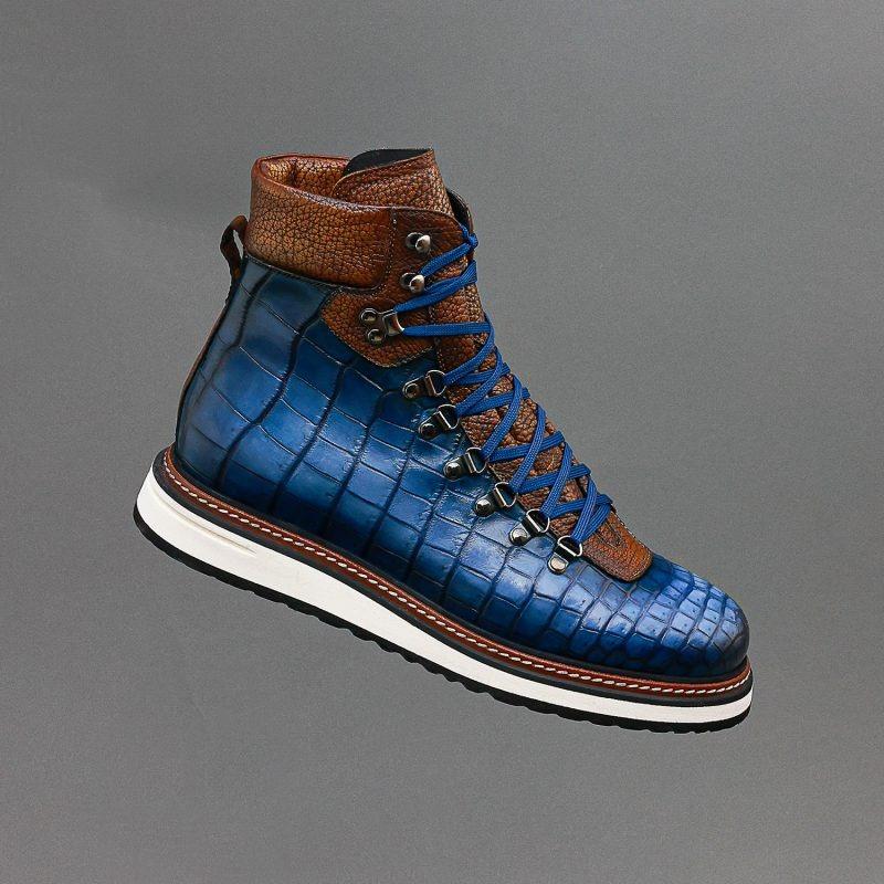 Blue Croc-Embossed Hiking Boot