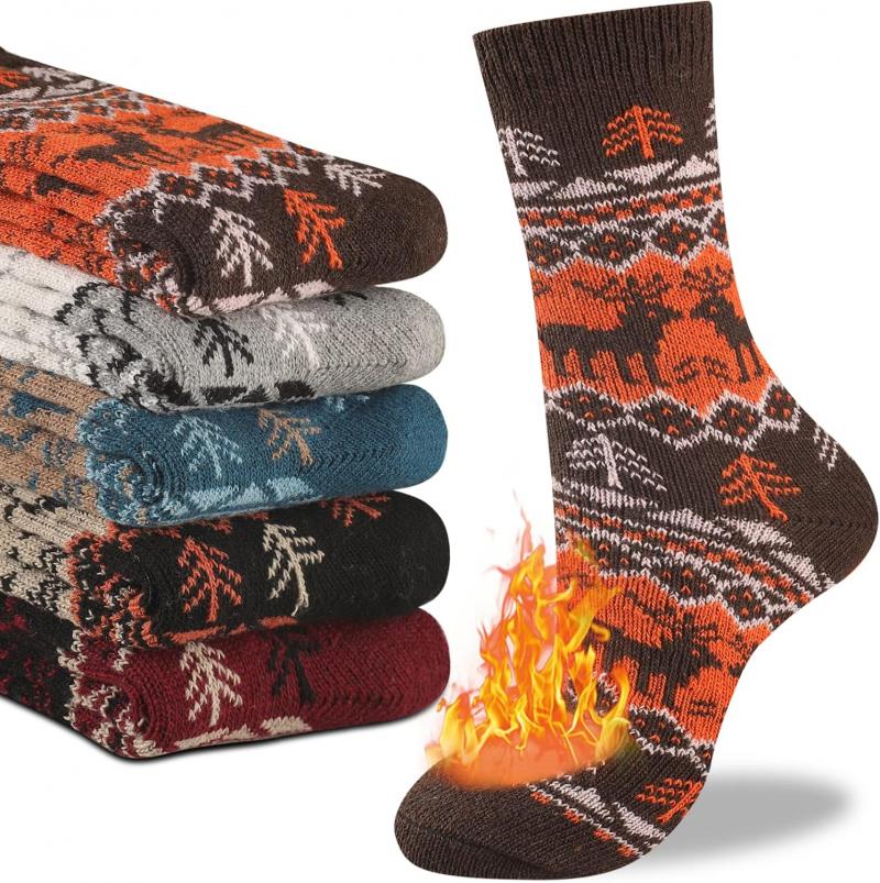 Mens Warm Wool Socks Thermal Winter Thick Crew Pattern （Mixed styles）