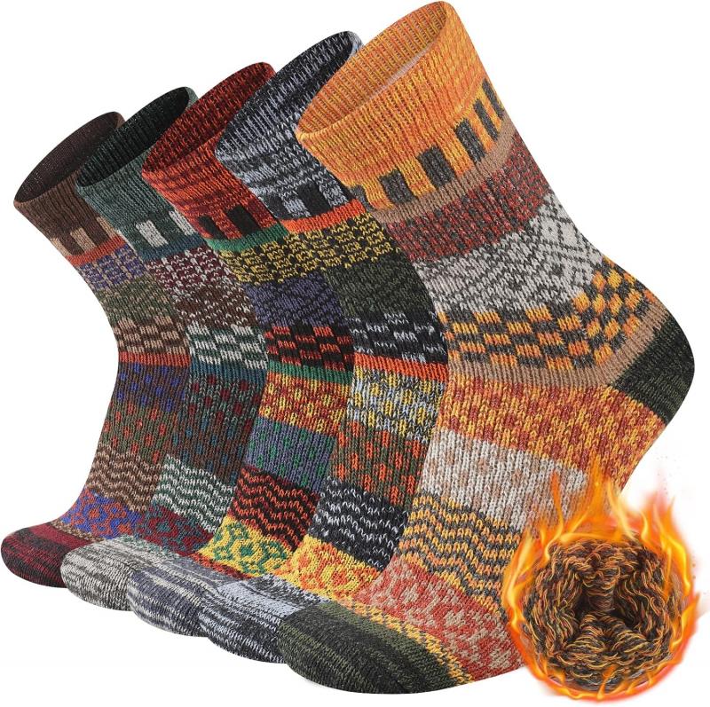 Mens Warm Wool Socks Thermal Winter Thick Crew Pattern （Mixed styles）