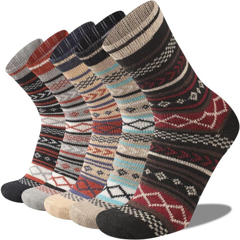 Mens Warm Wool Socks Thermal Winter Thick Crew Pattern （Mixed styles）